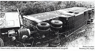Double deck trailer rolled on its side